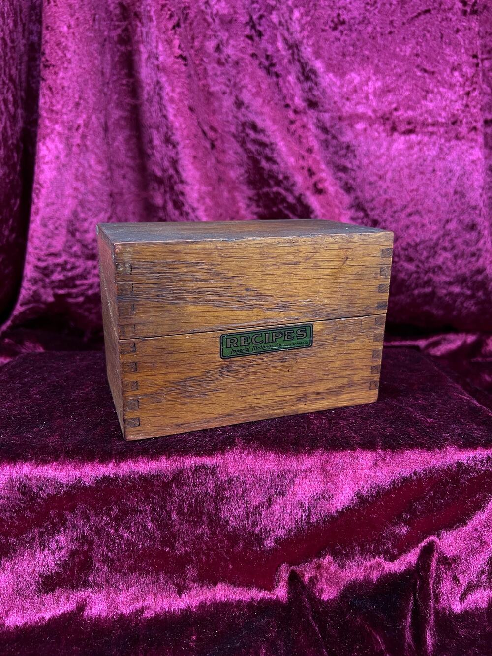 Vintage Kitchen Oak Recipe Box Antique Style Dovetail Wood Kitchen Card Storage